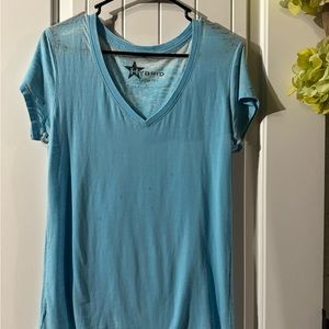 Hybrid Apparel—Women’s (Juniors)-Large Teal V-Neck Top.